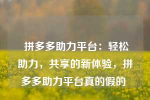  拼多多助力平台：轻松助力，共享的新体验，拼多多助力平台真的假的 第1张