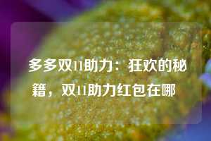  多多双11助力：狂欢的秘籍，双11助力红包在哪 第1张